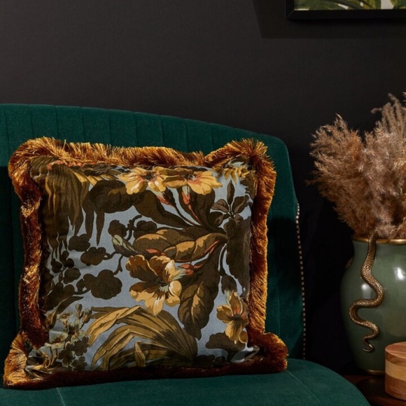 NWT HOUSE OF HACKNEY - LIMERENCE MEDIUM FRINGED VELVET CUSHION, SKY - Set of 2 - Picture 2 of 5